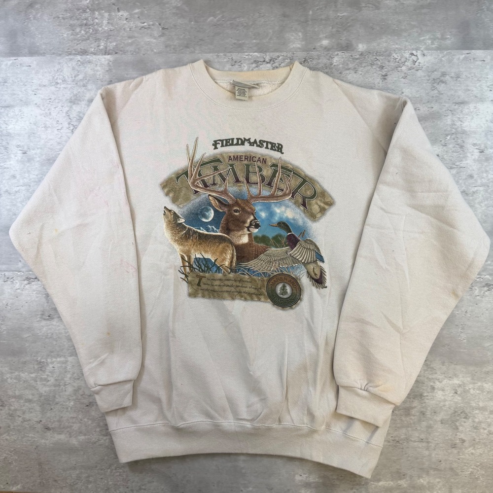 Vintage Fieldmaster American Timber Wildlife Graphic Sweatshirt Cream Medium